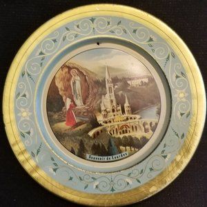 Vintage French Tin  Religious Metal Plate